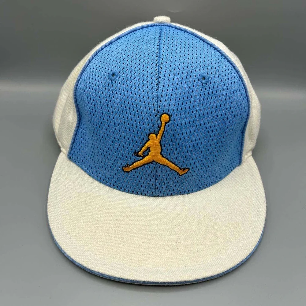 Air Jordan Hat Men 7‎ 1/4 White Blue Embroidered Jumpman Fitted Cap Melo